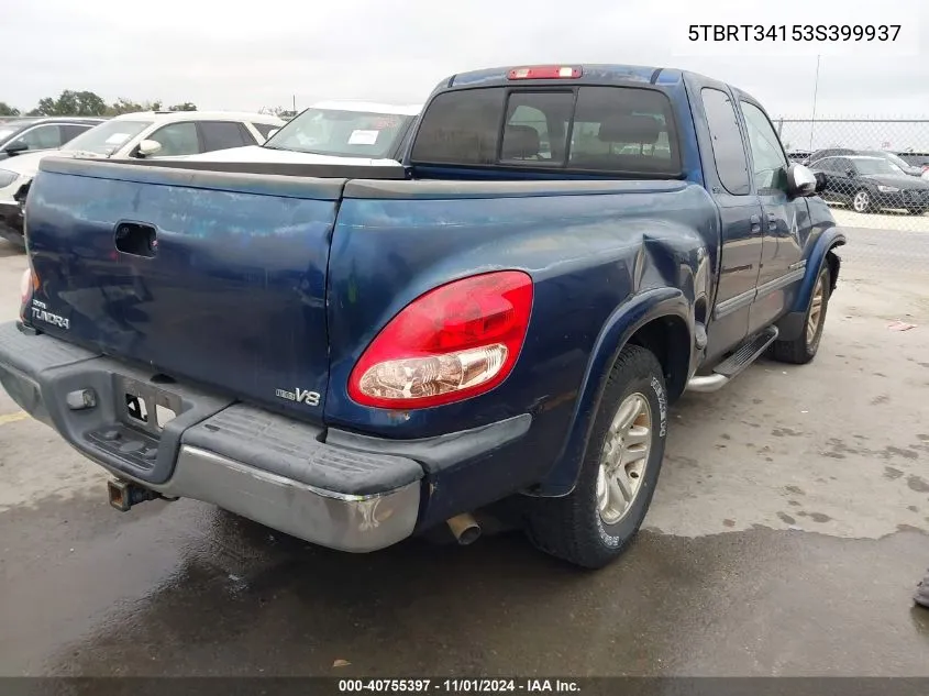 2003 Toyota Tundra Sr5 V8 VIN: 5TBRT34153S399937 Lot: 40755397