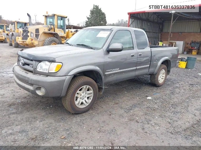 2003 Toyota Tundra Ltd V8 VIN: 5TBBT48163S337836 Lot: 40761292