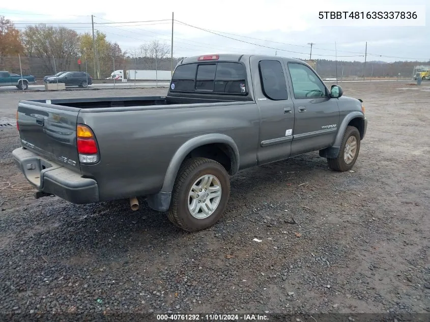 2003 Toyota Tundra Ltd V8 VIN: 5TBBT48163S337836 Lot: 40761292