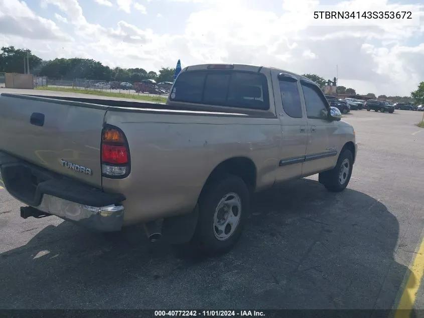 2003 Toyota Tundra Sr5 VIN: 5TBRN34143S353672 Lot: 40772242