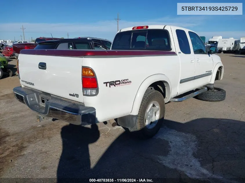 2003 Toyota Tundra Sr5 V8 VIN: 5TBRT34193S425729 Lot: 40783835