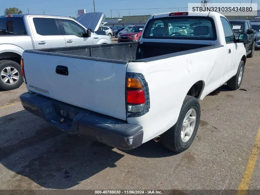 2003 Toyota Tundra VIN: 5TBJN32103S434880 Lot: 40788030