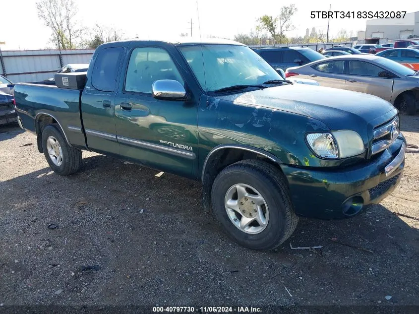 2003 Toyota Tundra Sr5 V8 VIN: 5TBRT34183S432087 Lot: 40797730