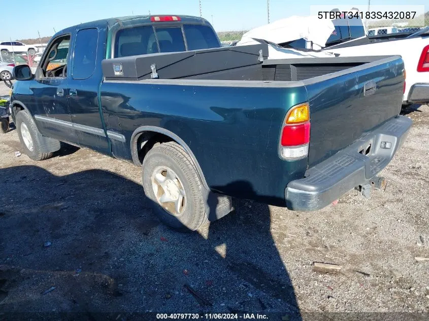 2003 Toyota Tundra Sr5 V8 VIN: 5TBRT34183S432087 Lot: 40797730