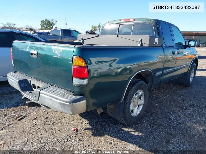 2003 Toyota Tundra Sr5 V8 VIN: 5TBRT34183S432087 Lot: 40797730