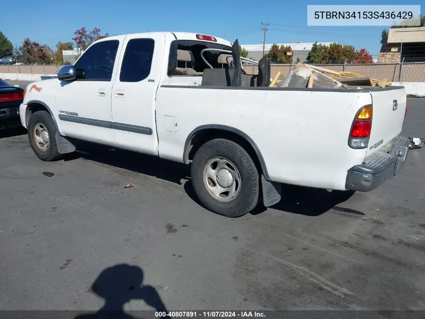 2003 Toyota Tundra Sr5 VIN: 5TBRN34153S436429 Lot: 40807891