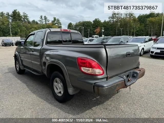 2003 Toyota Tundra Access Cab Limited VIN: 5TBBT48173S379867 Lot: 40815632