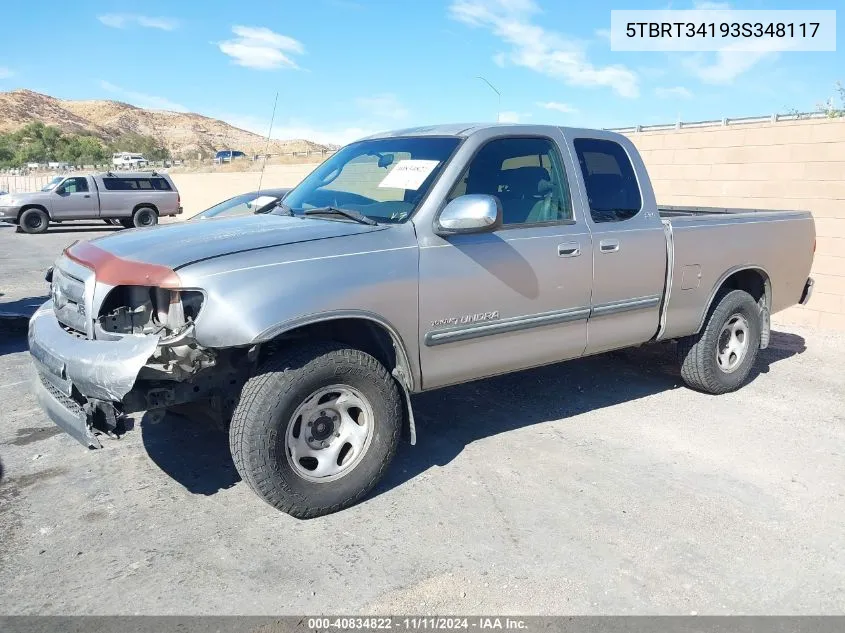 2003 Toyota Tundra Sr5 V8 VIN: 5TBRT34193S348117 Lot: 40834822