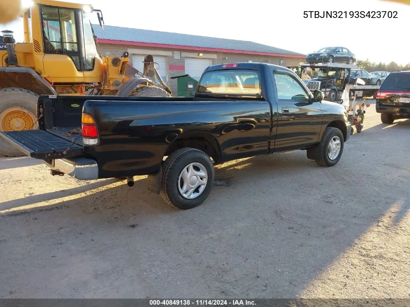 2003 Toyota Tundra VIN: 5TBJN32193S423702 Lot: 40849138