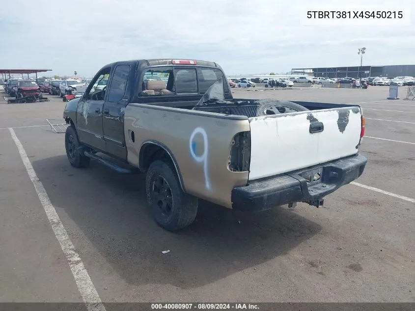 2004 Toyota Tundra Ltd V8 VIN: 5TBRT381X4S450215 Lot: 40080907