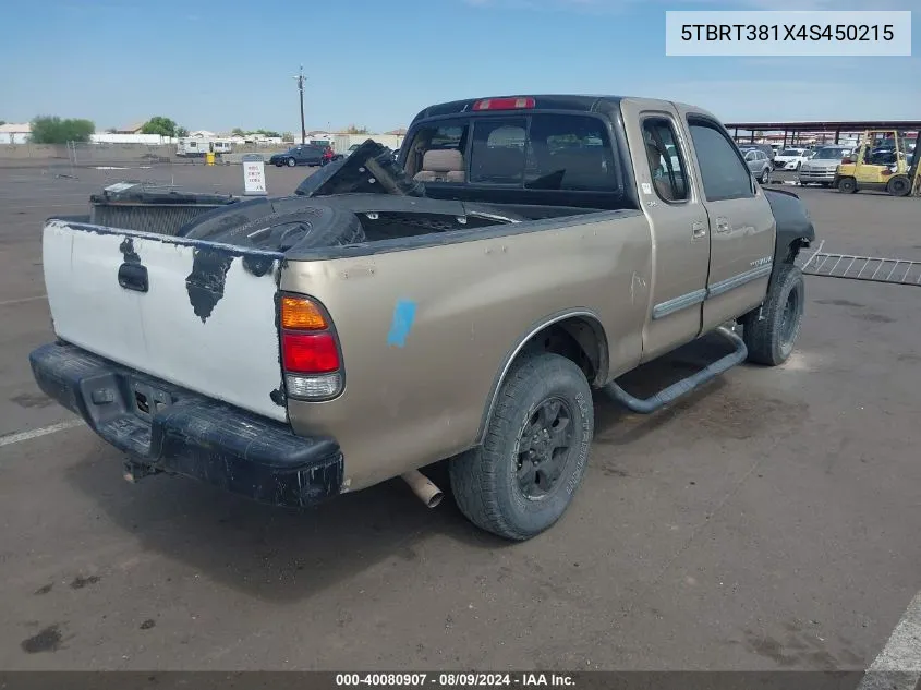 2004 Toyota Tundra Ltd V8 VIN: 5TBRT381X4S450215 Lot: 40080907