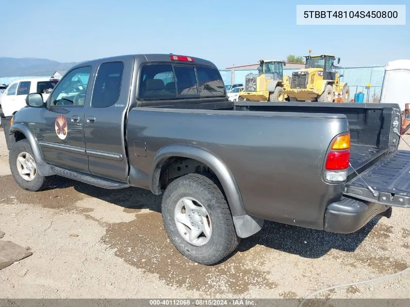 2004 Toyota Tundra Ltd V8 VIN: 5TBBT48104S450800 Lot: 40112068