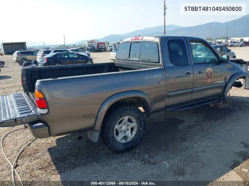 2004 Toyota Tundra Ltd V8 VIN: 5TBBT48104S450800 Lot: 40112068