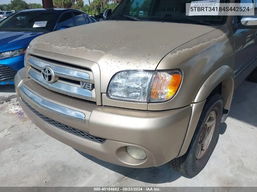 2004 Toyota Tundra Sr5 V8 VIN: 5TBRT34184S442524 Lot: 40184682