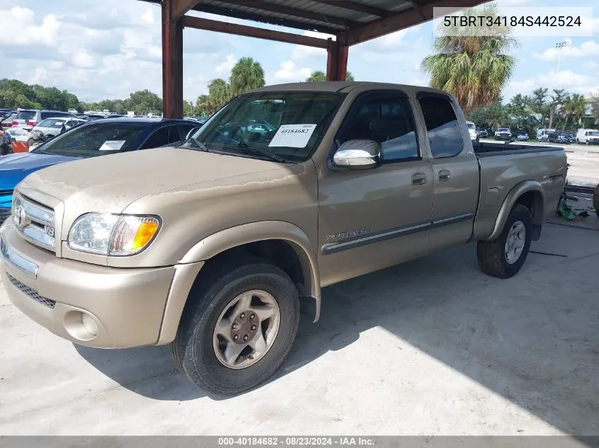 2004 Toyota Tundra Sr5 V8 VIN: 5TBRT34184S442524 Lot: 40184682