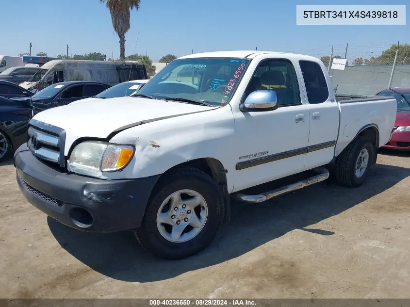 2004 Toyota Tundra Sr5 V8 VIN: 5TBRT341X4S439818 Lot: 40236550