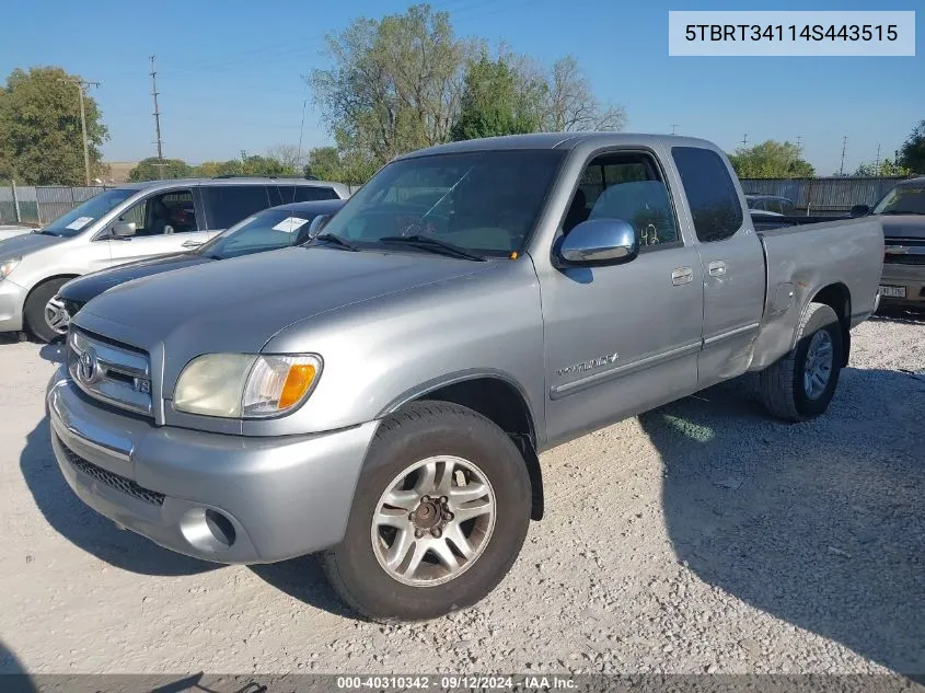 2004 Toyota Tundra Sr5 V8 VIN: 5TBRT34114S443515 Lot: 40310342