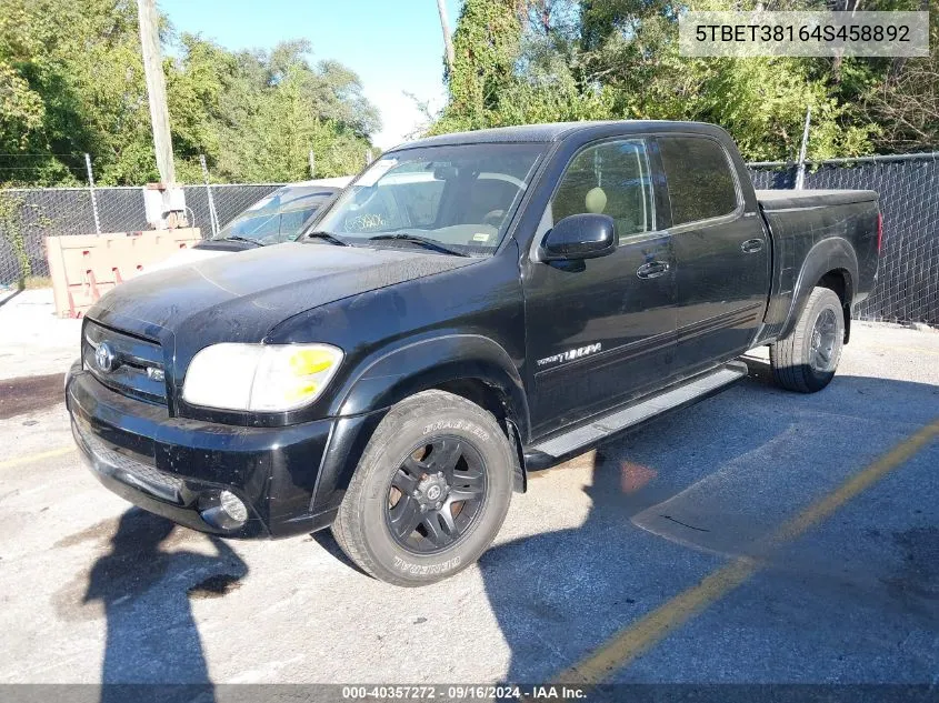 2004 Toyota Tundra Limited V8 VIN: 5TBET38164S458892 Lot: 40357272