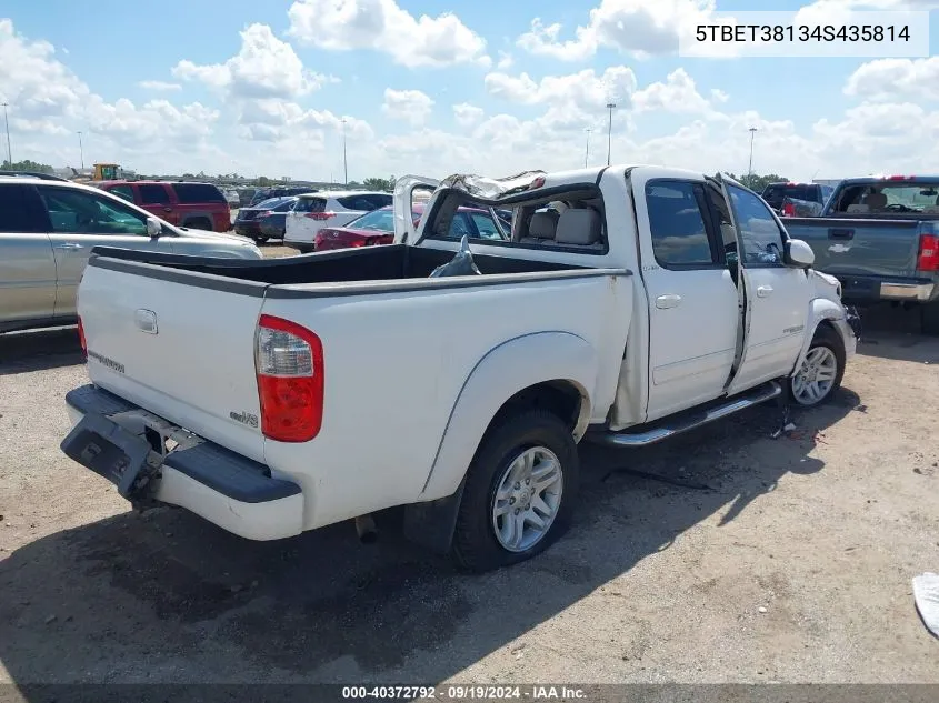 2004 Toyota Tundra Limited V8 VIN: 5TBET38134S435814 Lot: 40372792