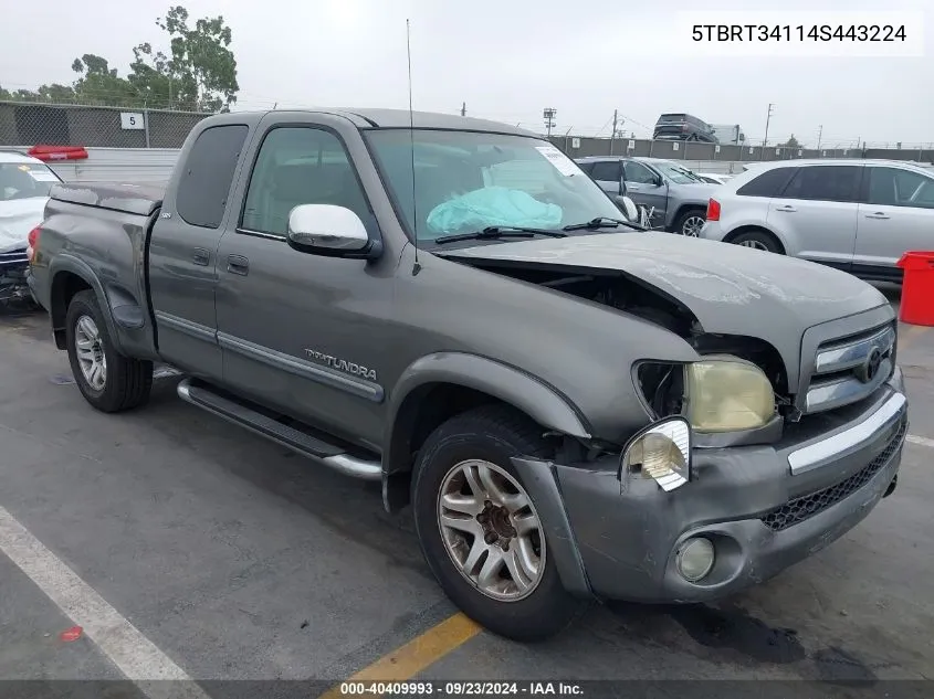 2004 Toyota Tundra Access Cab Sr5 VIN: 5TBRT34114S443224 Lot: 40409993