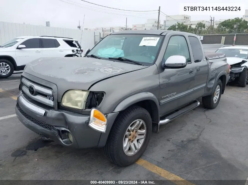 2004 Toyota Tundra Access Cab Sr5 VIN: 5TBRT34114S443224 Lot: 40409993