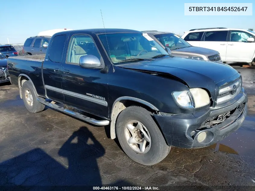 2004 Toyota Tundra Sr5 V8 VIN: 5TBRT34184S452647 Lot: 40463176