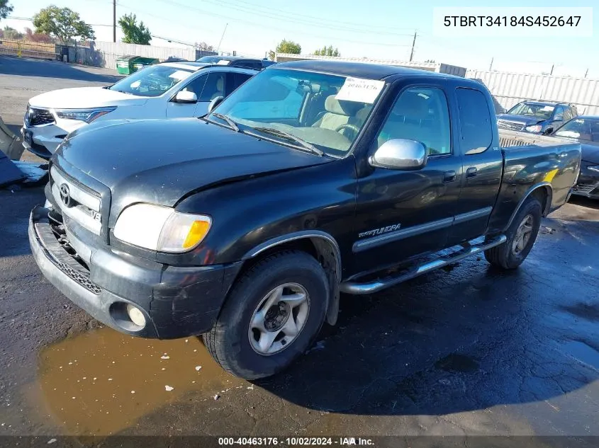 2004 Toyota Tundra Sr5 V8 VIN: 5TBRT34184S452647 Lot: 40463176