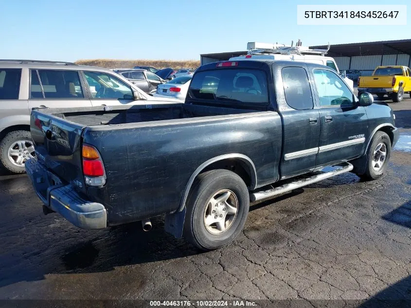 2004 Toyota Tundra Sr5 V8 VIN: 5TBRT34184S452647 Lot: 40463176