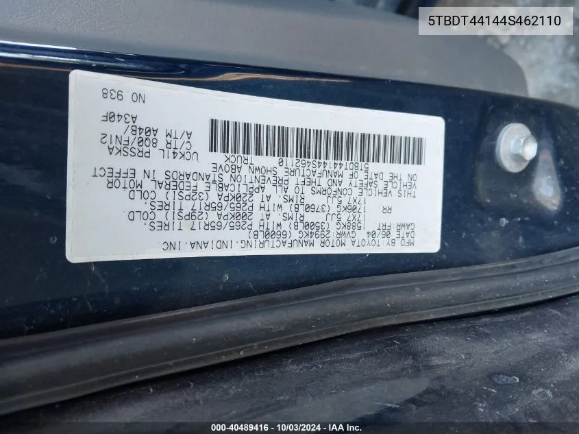 5TBDT44144S462110 2004 Toyota Tundra Sr5 V8