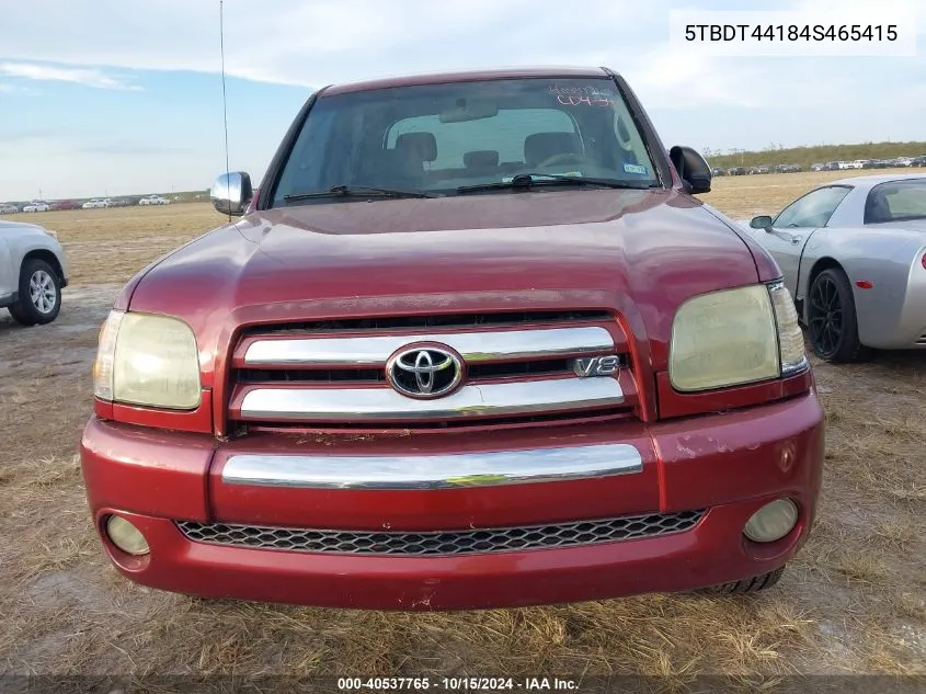 2004 Toyota Tundra Sr5 V8 VIN: 5TBDT44184S465415 Lot: 40537765