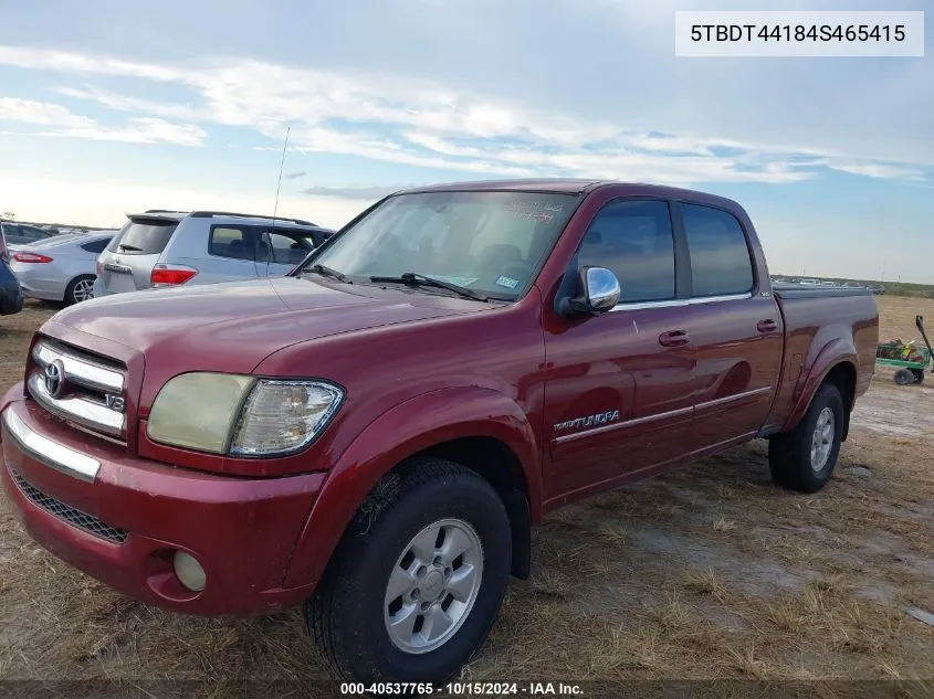 2004 Toyota Tundra Sr5 V8 VIN: 5TBDT44184S465415 Lot: 40537765