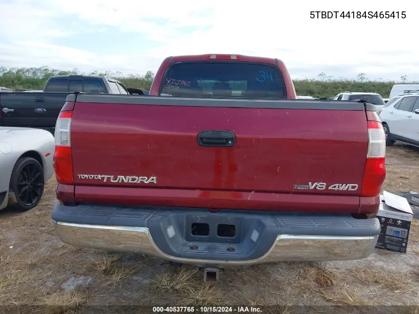 2004 Toyota Tundra Sr5 V8 VIN: 5TBDT44184S465415 Lot: 40537765