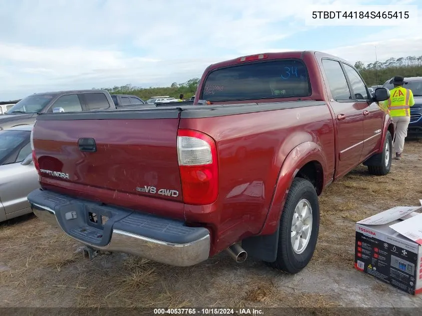 2004 Toyota Tundra Sr5 V8 VIN: 5TBDT44184S465415 Lot: 40537765