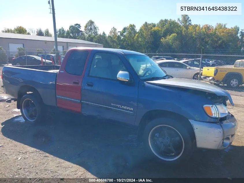 2004 Toyota Tundra Sr5 VIN: 5TBRN34164S438322 Lot: 40586700