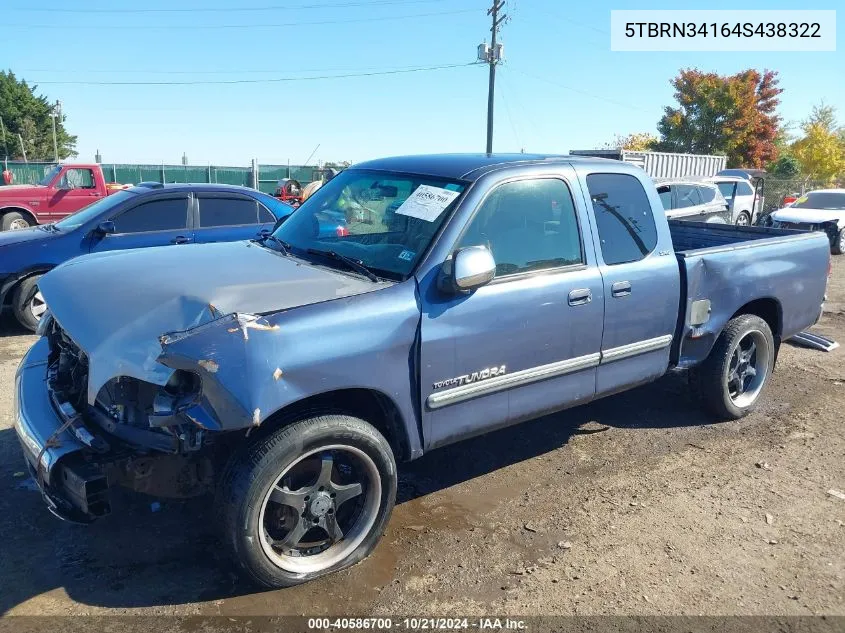 2004 Toyota Tundra Sr5 VIN: 5TBRN34164S438322 Lot: 40586700