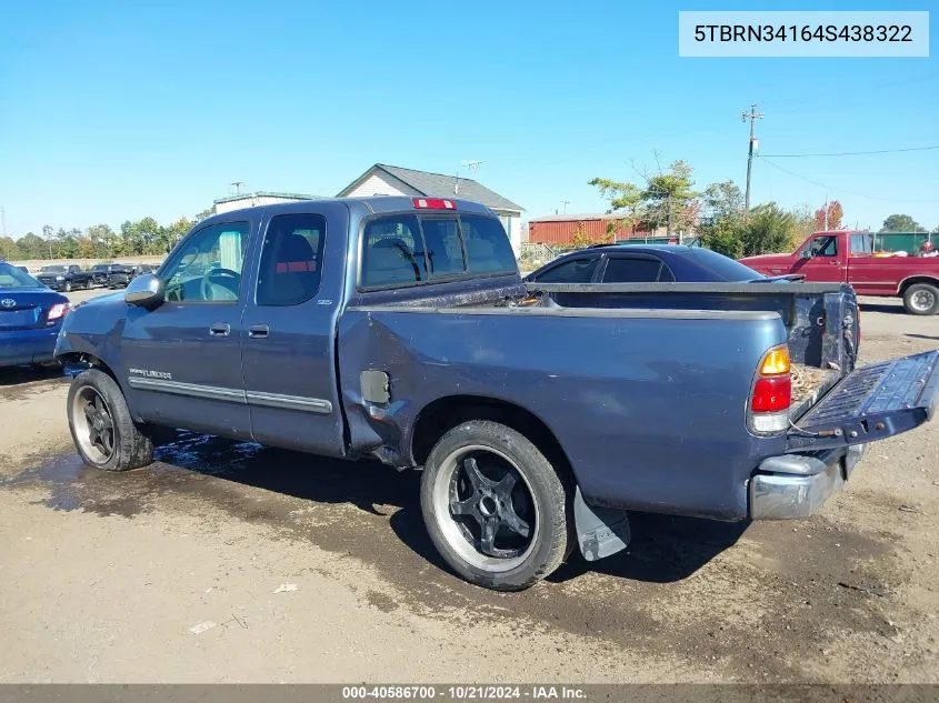 2004 Toyota Tundra Sr5 VIN: 5TBRN34164S438322 Lot: 40586700