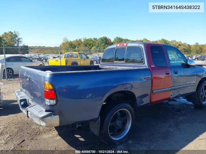 2004 Toyota Tundra Sr5 VIN: 5TBRN34164S438322 Lot: 40586700