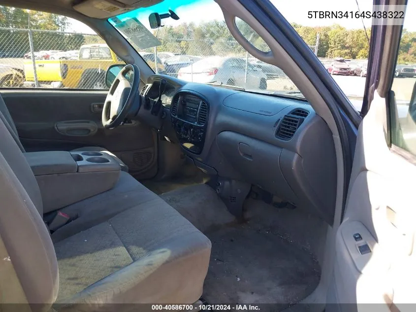 2004 Toyota Tundra Sr5 VIN: 5TBRN34164S438322 Lot: 40586700