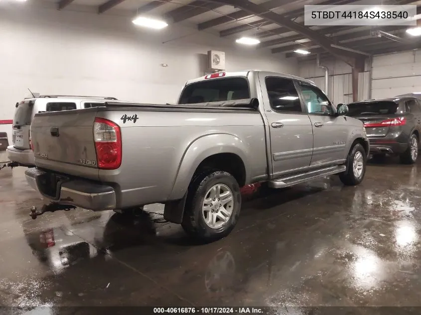 2004 Toyota Tundra Sr5 V8 VIN: 5TBDT44184S438540 Lot: 40616876