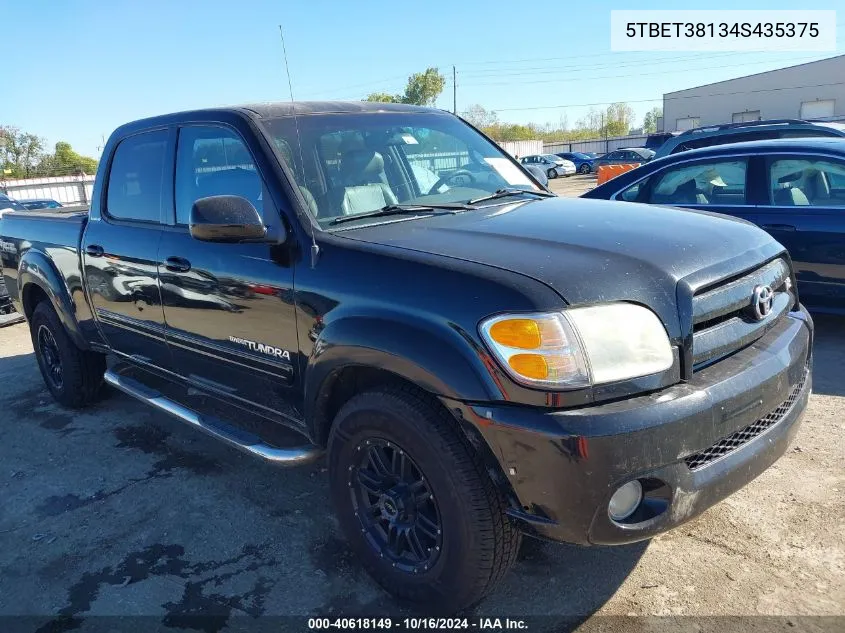 2004 Toyota Tundra Limited V8 VIN: 5TBET38134S435375 Lot: 40618149