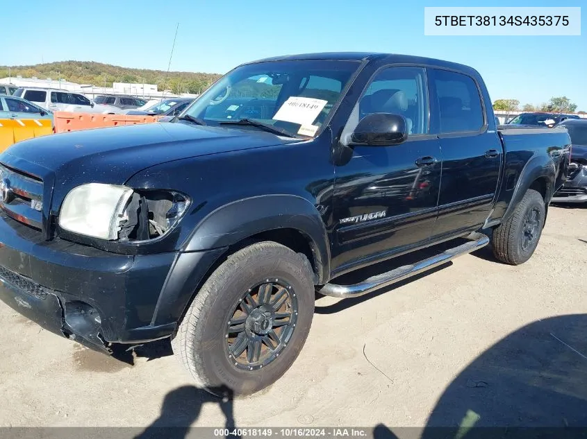 2004 Toyota Tundra Limited V8 VIN: 5TBET38134S435375 Lot: 40618149