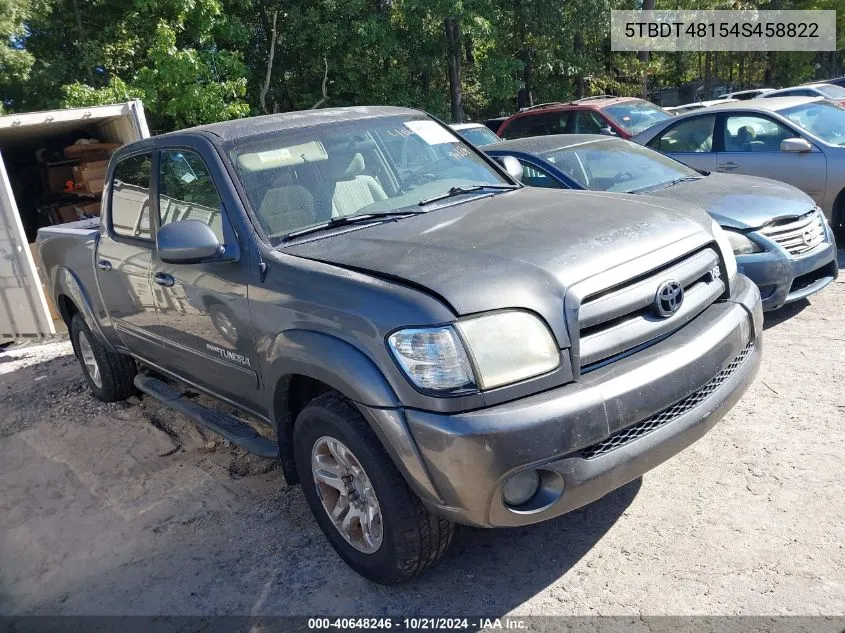 2004 Toyota Tundra Limited V8 VIN: 5TBDT48154S458822 Lot: 40648246