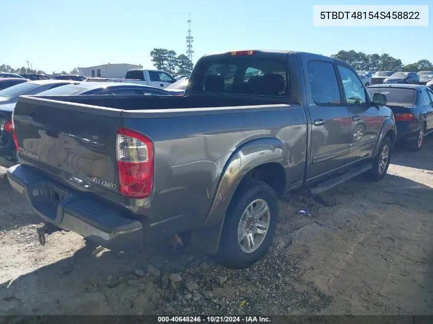 2004 Toyota Tundra Limited V8 VIN: 5TBDT48154S458822 Lot: 40648246