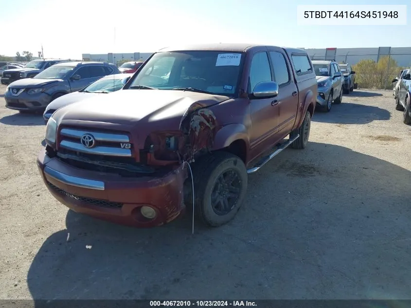 2004 Toyota Tundra Sr5 V8 VIN: 5TBDT44164S451948 Lot: 40672010