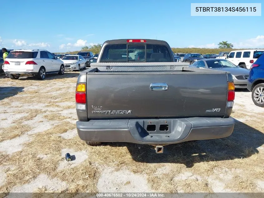 2004 Toyota Tundra Ltd V8 VIN: 5TBRT38134S456115 Lot: 40676502