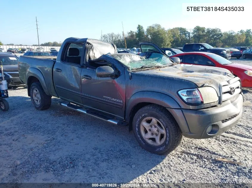 2004 Toyota Tundra Limited V8 VIN: 5TBET38184S435033 Lot: 40719826