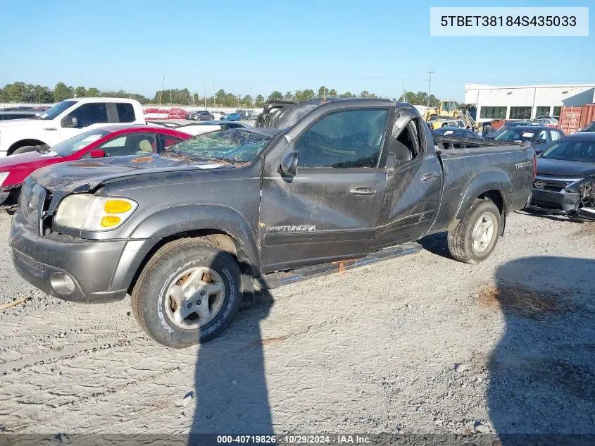 2004 Toyota Tundra Limited V8 VIN: 5TBET38184S435033 Lot: 40719826