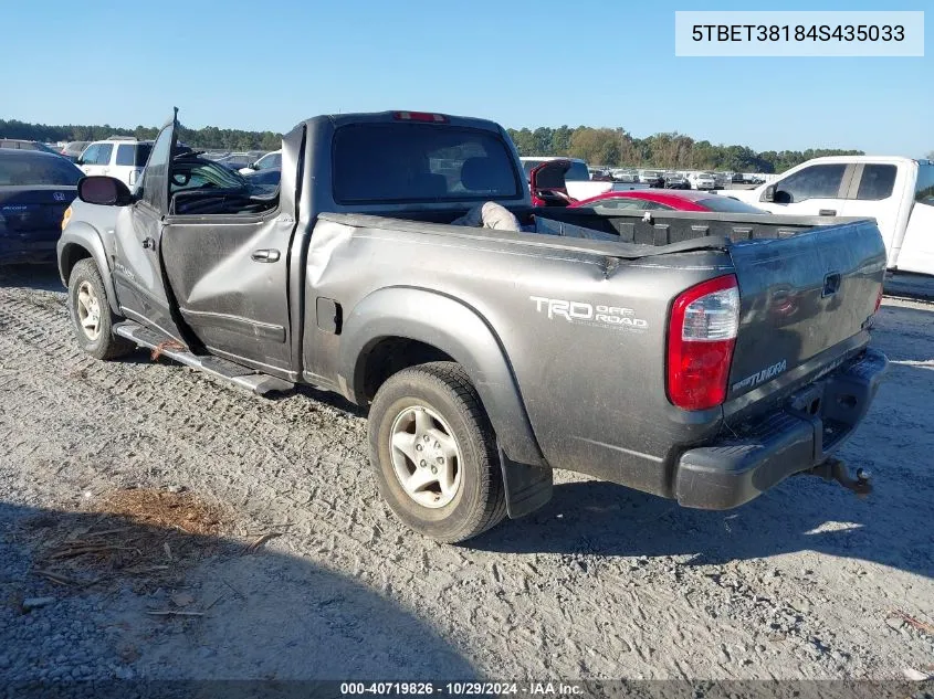 2004 Toyota Tundra Limited V8 VIN: 5TBET38184S435033 Lot: 40719826