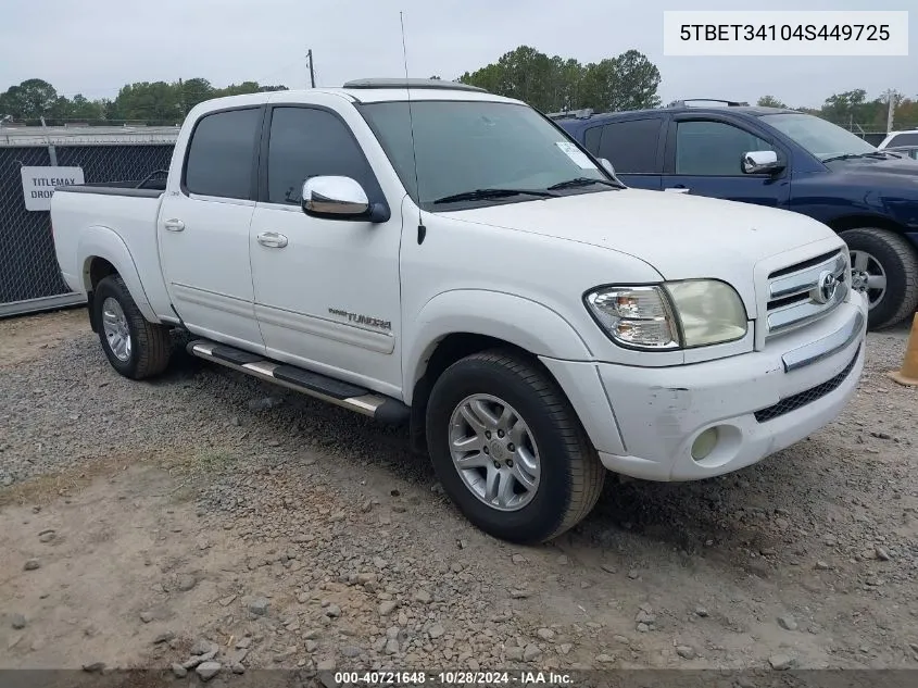 2004 Toyota Tundra Sr5 V8 VIN: 5TBET34104S449725 Lot: 40721648