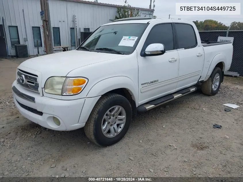 2004 Toyota Tundra Sr5 V8 VIN: 5TBET34104S449725 Lot: 40721648